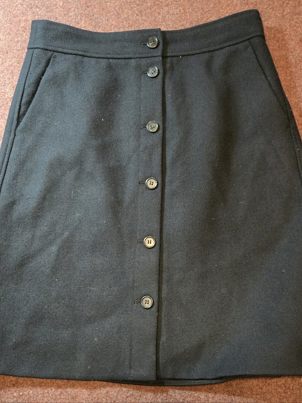 J.Crew 100% Wool Button-Front A-Line Skirt in black Size 10
